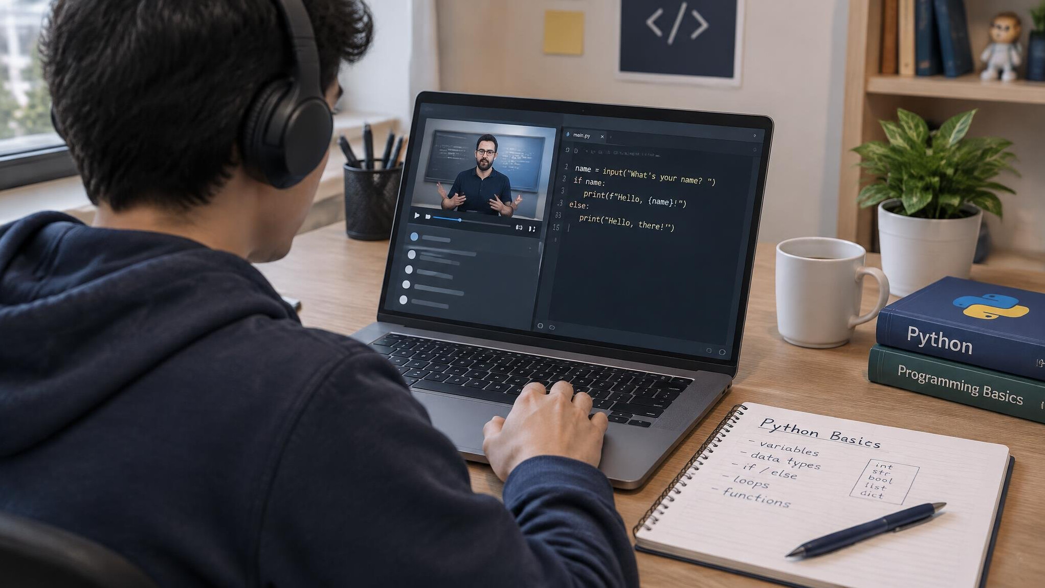 person learning coding on laptop
